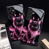 Cute Devil Cat Pattern Glass Phone Case Suitable for Samsung GalaxyS26 S25 S24 S22 S21 S20FE/Ultra/Plus Dustproof and Shockproof