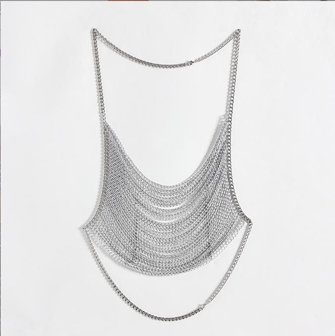 XH233927 Stylový kovový řetízkový halter top - Bez zádový noční klubový módní top