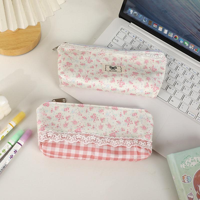 Blumiges Rosa Federmäppchen Niedlich Ins Große Kapazität Hochwertig Mädchenschüler Einfache Aufbewahrungstasche für Schreibwaren