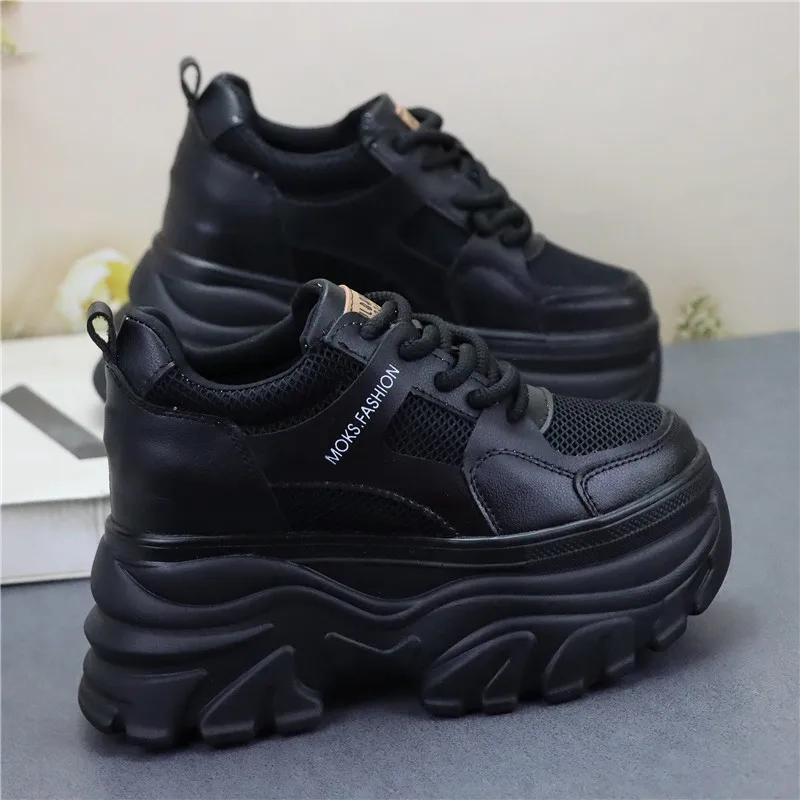 Fashion 12CM Microfiber Leather Platform Wedge Spring Chunky Sneaker Autumn Pumps Ankle Boots Fashion Mary Jane Chunky Heels Shoes