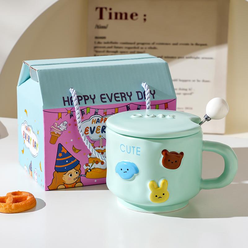 Cute Ceramic Cup With Lid High Value Home Office Couple Water Cup Gift Box Creative Souvenir