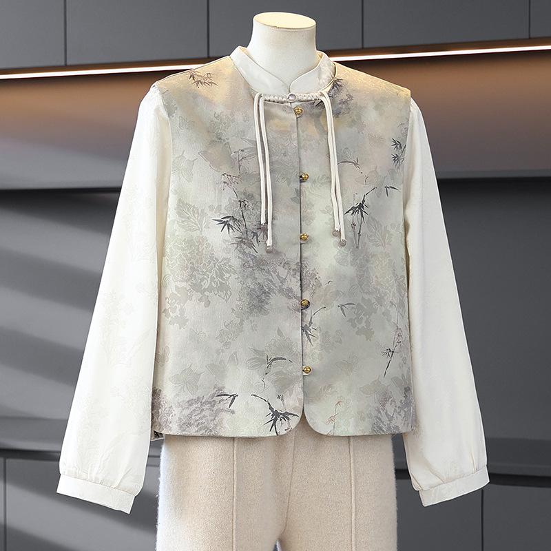 

Mother s Day Spring Suit: Middle-aged Casual Chinese Style Vest & Top Two-piece Set for Women 5XL (150-170 lbs)