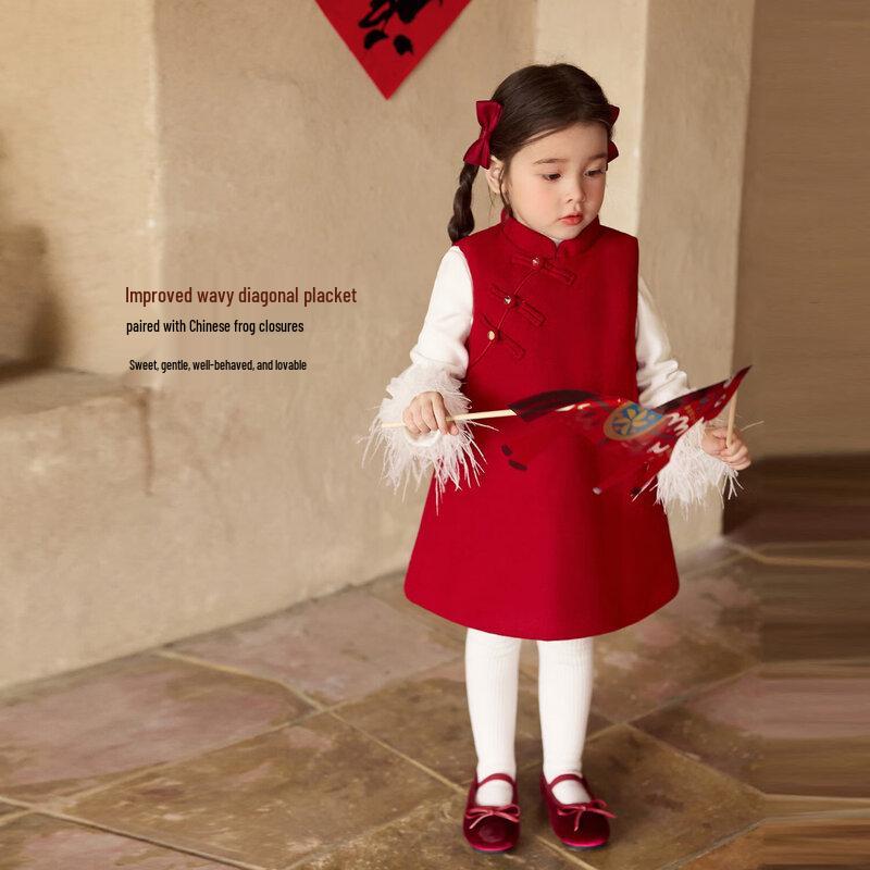LUSON Girls  Festive Red Wool Blend Outfit 130