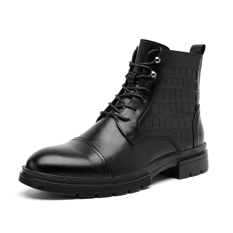Fashion Genuine Leather Men's Boots Fashion British Style Riding Short Ankle Boots Outdoor Male Motorcycle Boots Travel High Top Shoes