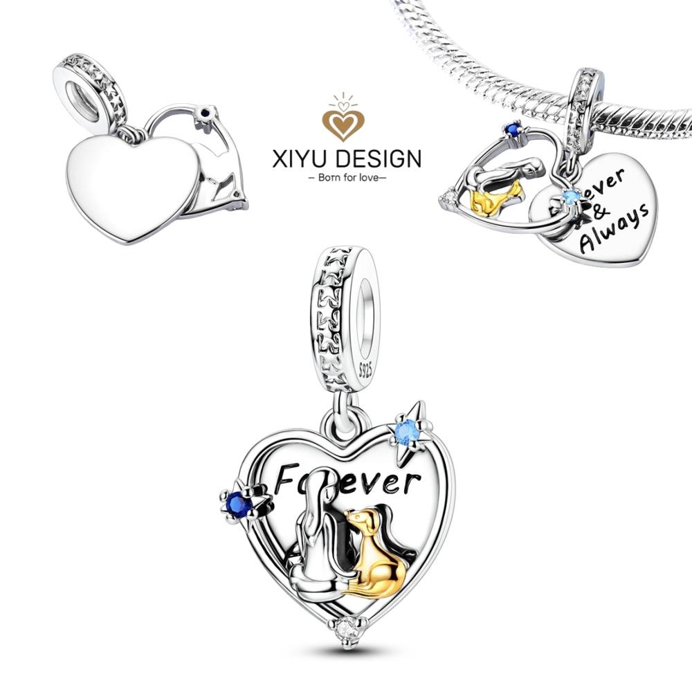 

New Copper Forever Love Little Girl&Dog Charm Pendants Fits Handmade DIY Bracelet Necklace Women Jewlerly Gift Choice