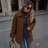 Womens Wool Blend Oversized Coat Winter 2026 Classic Notched Collar Single Breasted Long Sleeve Mid-Length Outerwear