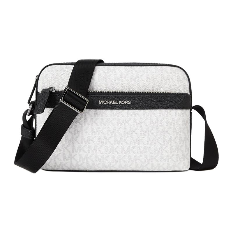 MICHAEL KORS Cooper brand logo printed zipper closure, artificial leather, shoulder crossbody bag, men s style, white with black чёрный