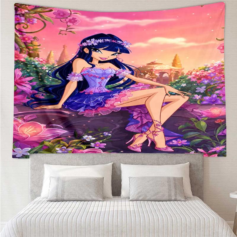 Winx Club Print Tapestry, Backdrop, Easy Setup, Ideal for Bedroom, Office & Living Room, with Aesthetic Wall Hanging Decor.