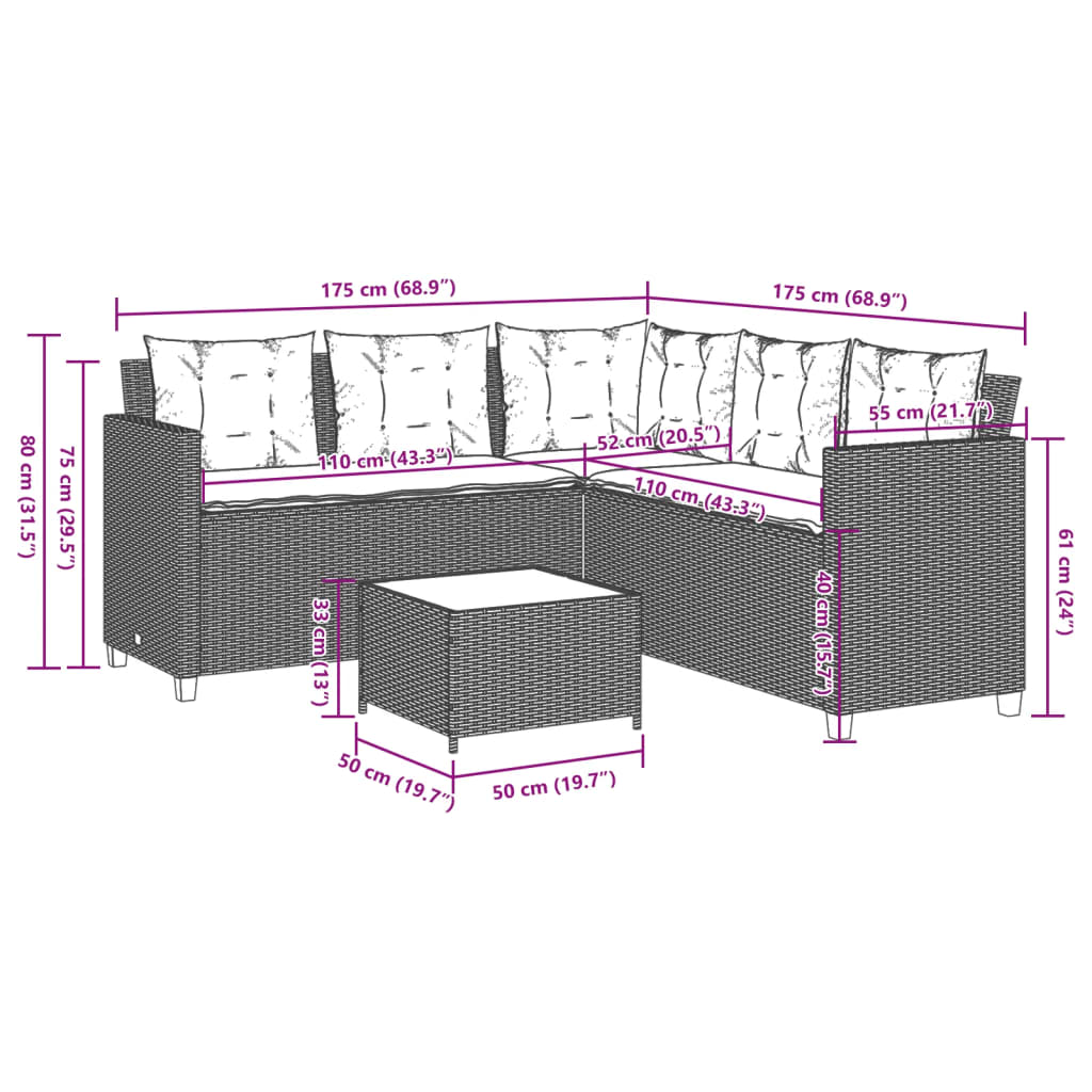 L shaped garden sofa set with table and cushions gray poly rattan