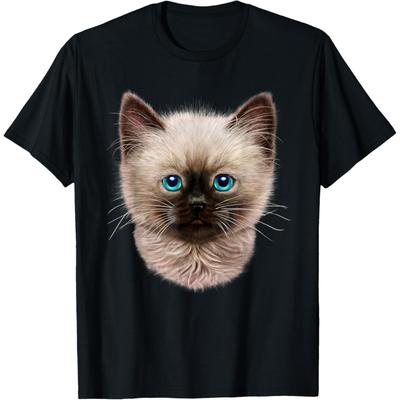 Niedliches Siamkätzchen, Flauschiges Katzengesicht Herren Damen Kinder T-Shirt