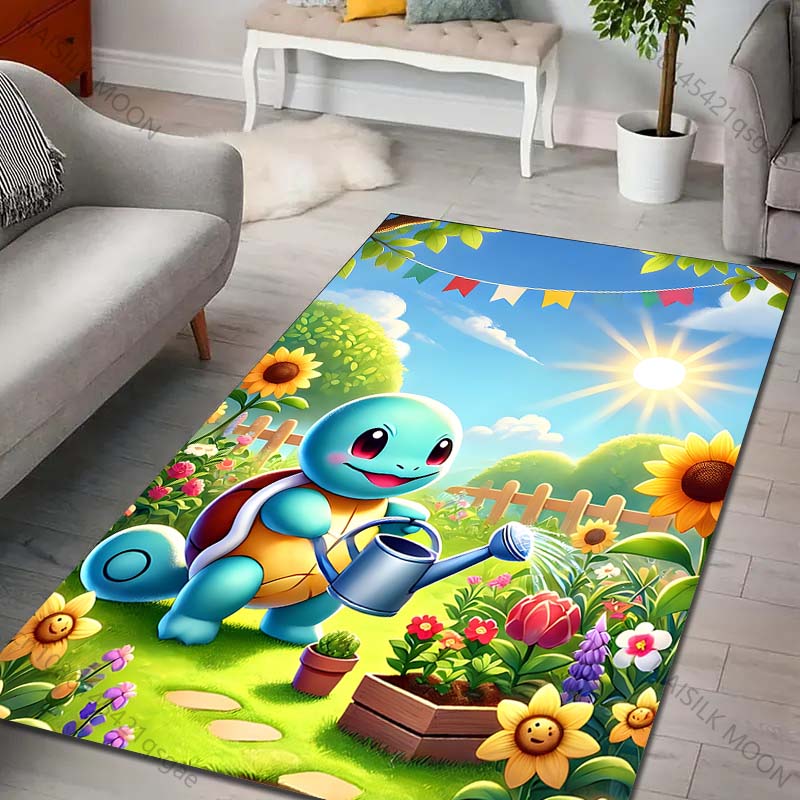 1PC Japanese Anime Pokémon Squirtle Print Rug Carpet for Living Room Children Bedroom Mat Sofa Doormat Home Decor Anti-Slip Mat