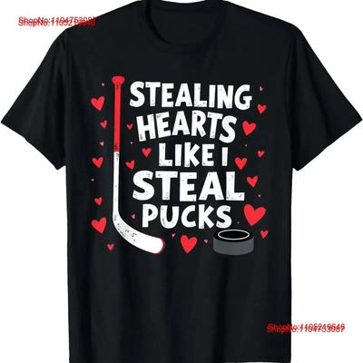 Stealing Hearts Like I Steal Pucks Hockey Lover Valentine T Shirt S 4XL Vintage Washed Stylish Soft Stretched Casual Slightly
