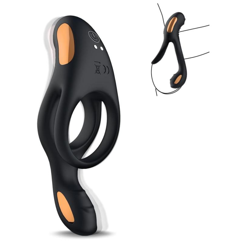 Vibrating Cock Ring with Clitoral Vibrator 10 Vibration Modes Penis Ring for Men Silicone Waterproof Sex Toys for Adult Couples Black