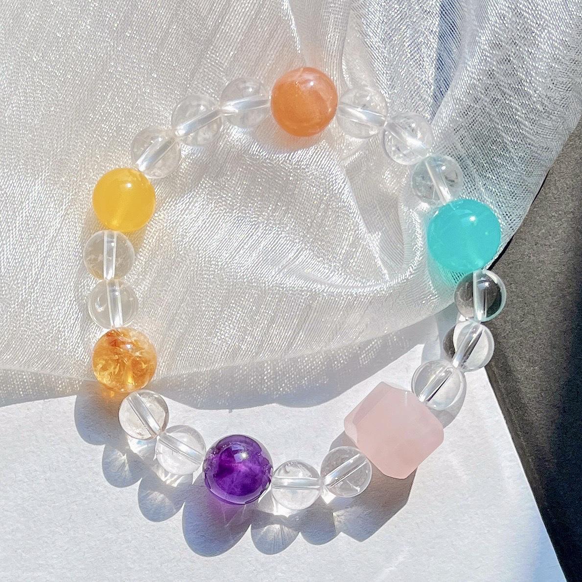 8-12Mm Natural High Quality Amethyst White Crystal Tianhe Stone Wax Duobao Bracelet