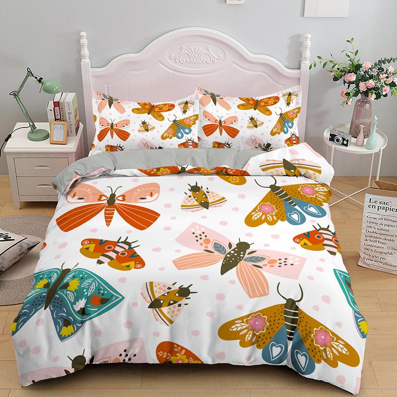 Colorful Butterfly King Queen Duvet Cover Flying Animals Bedding Set Women Flowers Comforter Cover 2/3pcs Polyester Quilt Cover