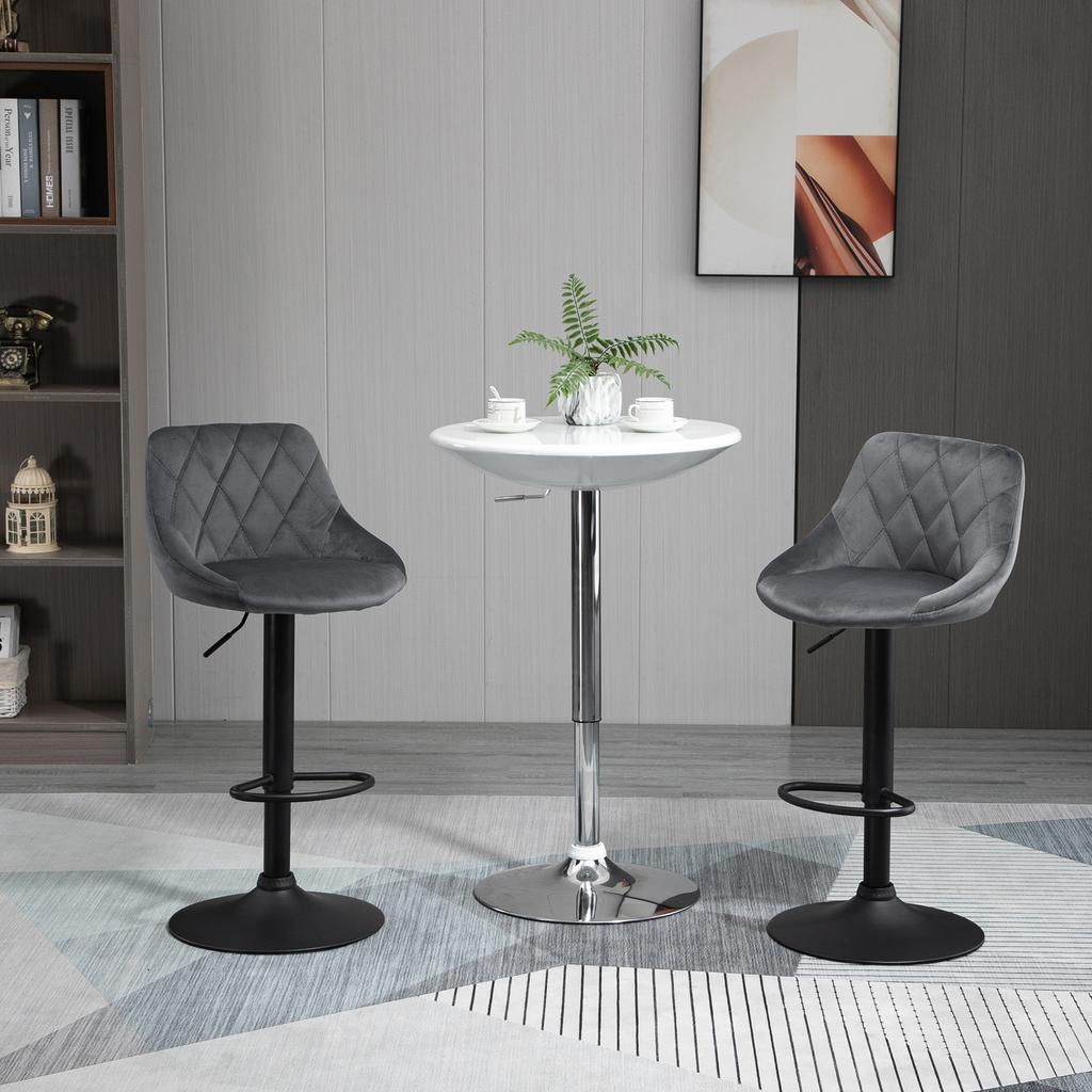 Set of 2 Height-Adjustable Bar Stools. 46x48x83-104cm. Gray and Black