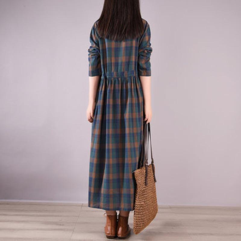 Loose Women's Lace Up Plaid Dress