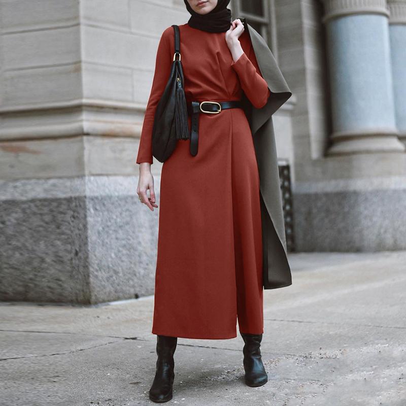 Ropa musulmana Mono de mujer Cuello O Manga larga Largo Rompers Monos Color  sólido Pantalones de pierna ancha ZANZEA comprar a buen precio — entrega  gratuita, reseñas reales con fotos — Joom