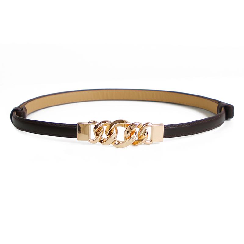 Metal Chain Buckle Belt For Women Lady Solid Color Thin PU Leather Adjustable Straps Jeans Pants Wild Decorative Waistband