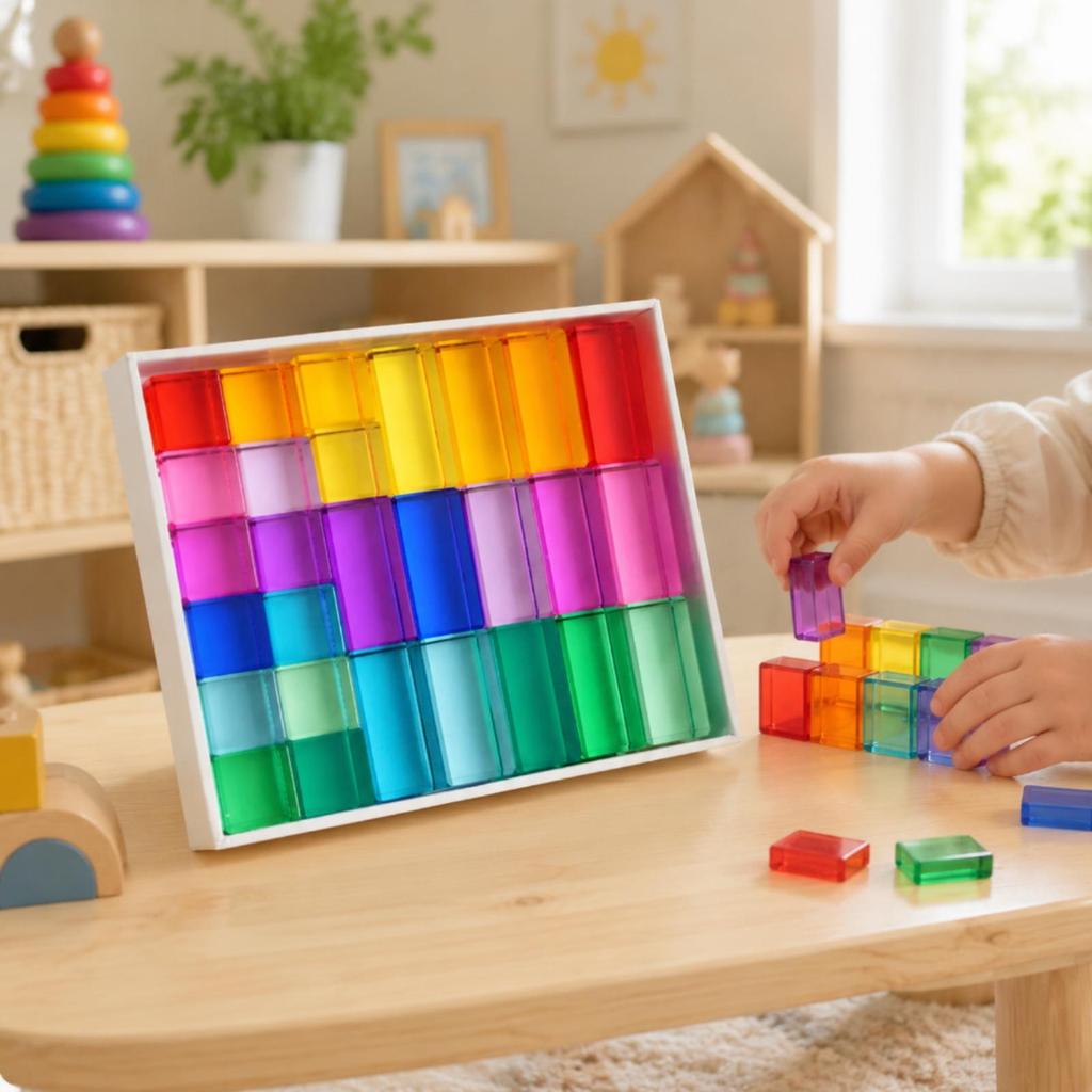 28 Pieces Rainbow Acrylic Blocks Clear Translucent Building Glossy Educational Toy