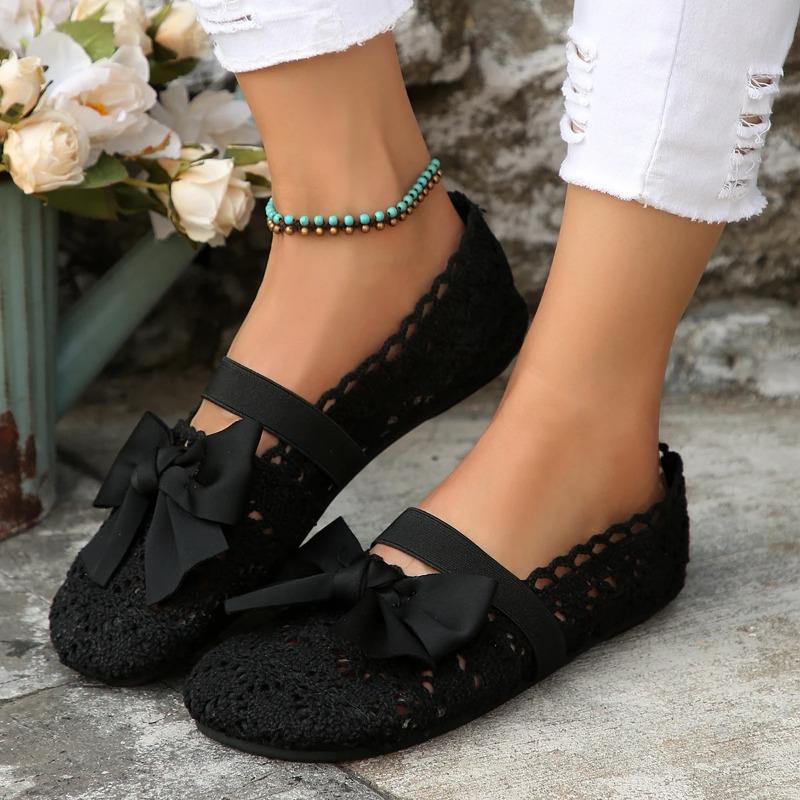Fashion Shoes Women 2025 Summer Round Toe Embroidered Lace Shoes Mesh Loafers Women's Mom Flat Shoes Bretaheble Slip on Ballerina Flats