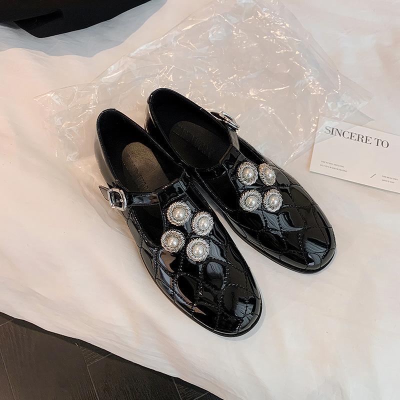 

Нишевый дизайн, туфли Мэри Джейн на плоской подошве с круглым носком, золотистые, перламутровые, 2025, женские, французский ретро, с открытым верхом, Т-образным ремешком, одинарные туфли 39 чёрный