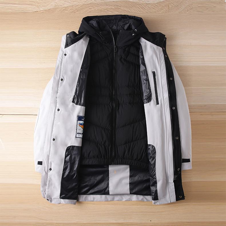 Wolf Men's Mid-Length Hooded Duck Down Jacket with Detachable Liner - Windproof and Warm for Winter