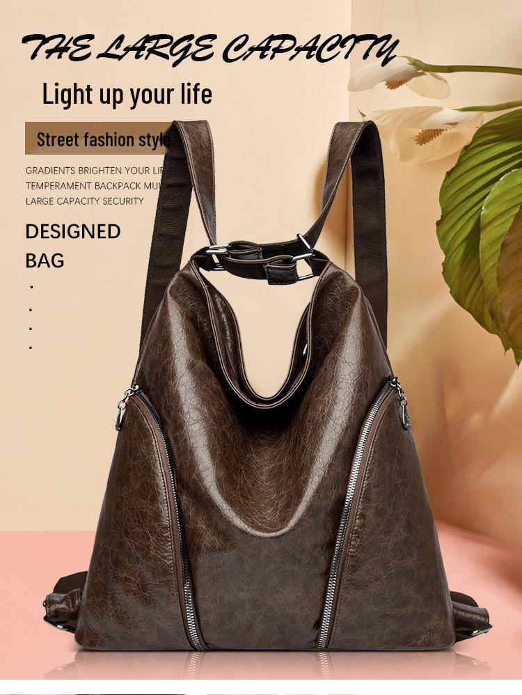 Women's Large Capacity Soft Leather Backpack & Crossbody Handbag - Korean Style