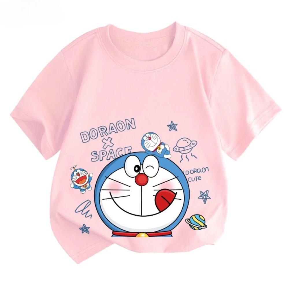 Fashion Summer Cartoon Short Sleeve T Shirt for Kids Comfortable Anime Casual Clothes Boys Girls Children Doraemon Robotic Cat