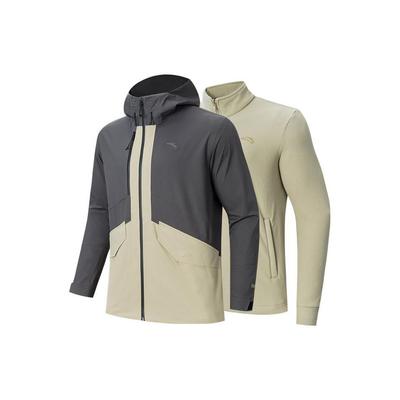 Hooded Color Block Fleece Outdoor Jacket With Zipper Liner Windbreaker Men Jackets Deep-Soy-Gray Plain-Khaki 152346601-3