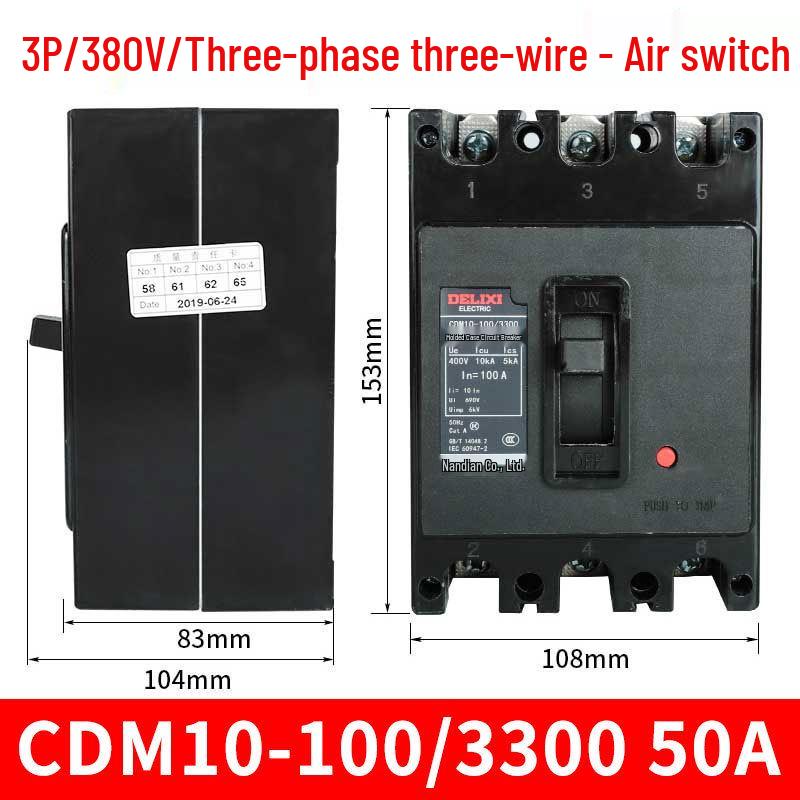 DELIXI CDM10-100/3300 Three-Phase Circuit Breaker, 100A 80A 60A, 3P Air Switch