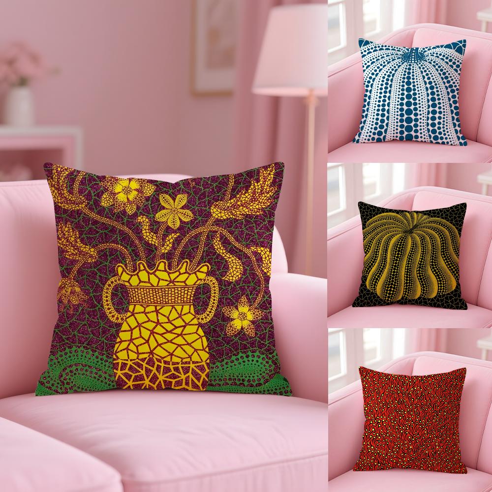 Y-Yayoi K-Kusama Abstract Art Cushion Cover Plush Fabric Soft Double-Sided Printed Sofa Warm Winter Home Gift Pillow Cover