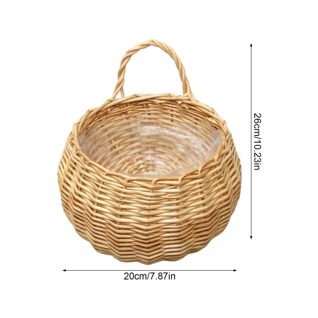 Wicker Wall Hanging Flower Basket Planter Rack Hand-made Natural Style For Home Garden Decoration