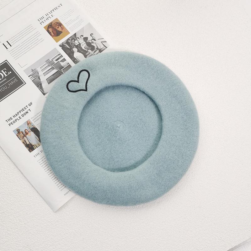 

Вовняний берет дитячий великий обхват голови осінньо-зимовий корейський капелюх-гарбуз вишивка любов ретро маленька особа капелюх художника average size