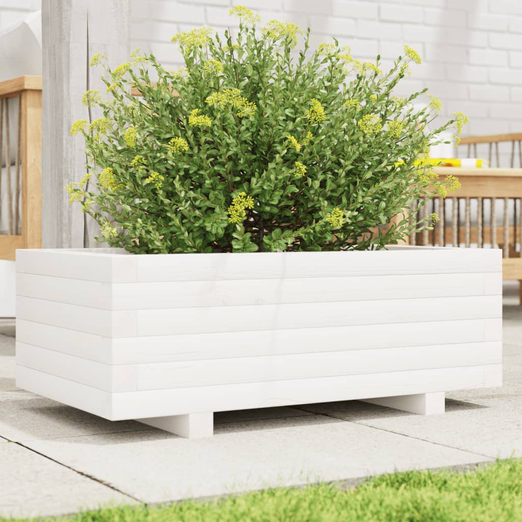 Plant Pot White 70x40x26.5 Cm Solid Pine Wood