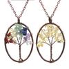 Handmade Vintage Oval Tree of Life Necklace with Crushed Stone Crystal Pendant