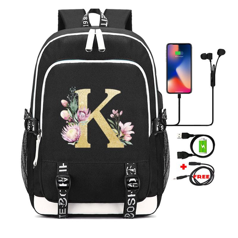 26 English Letters Black Backpack Cosplay Canvas Rucksack Children Kids Schoolbag Travel Bag Back To School Bookbag