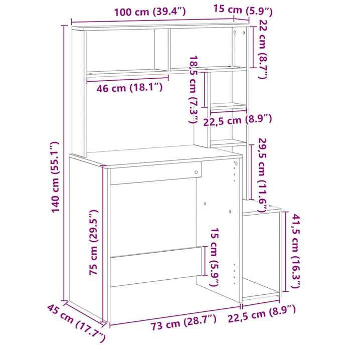VidaXL Bureau avec étagères noir 100x45x140 cm bois d'ingénierie, bureau d'ordinateur, bureau debout, bureau avec rangement, 860437