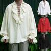 Vintage Herren Uni Langarmhemd mit gefalteten Puffärmeln