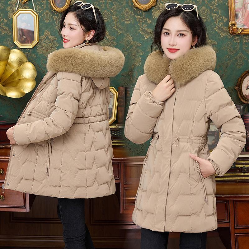 Cotton Clothes Fur Collar Winter New Women's Clothing Medium and Long Slim Fit Thickened and Thin Fashion Warm Cotton Coat Women