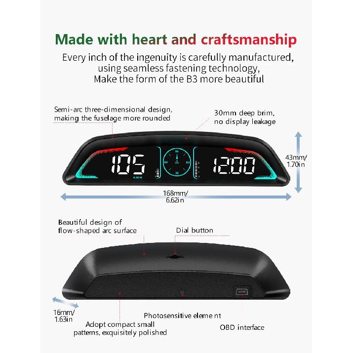 Smart Digital Meter HUD B3 Obd2 Display Multifunction Speedometer Tachometer RPM Water Temp Volt Fuel Consumption Security Alarm