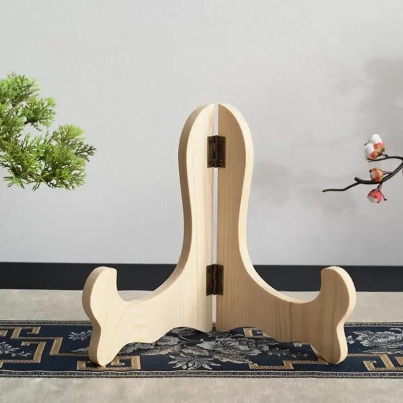 Vintage Wooden Dish Display Rack Curved Design Handmade Foldable Easel Plate Tea Cake Dish Display Stand Kitchen Bar Home Decor