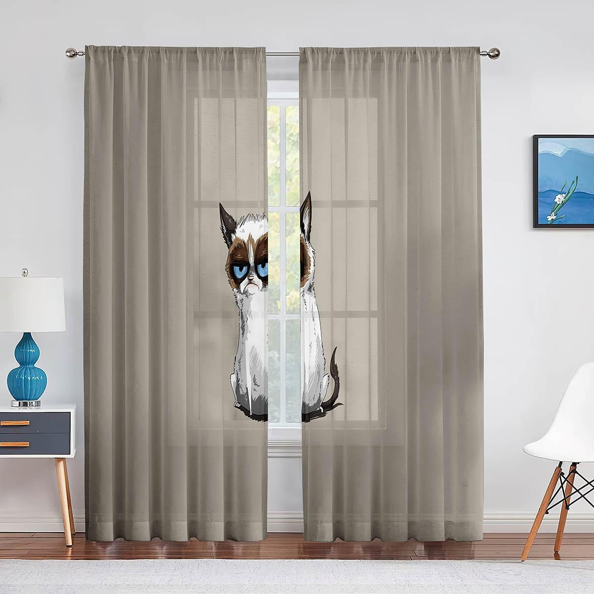 Прозрачные шторы с милым котом в стиле фэнтези для гостиной — фото 10