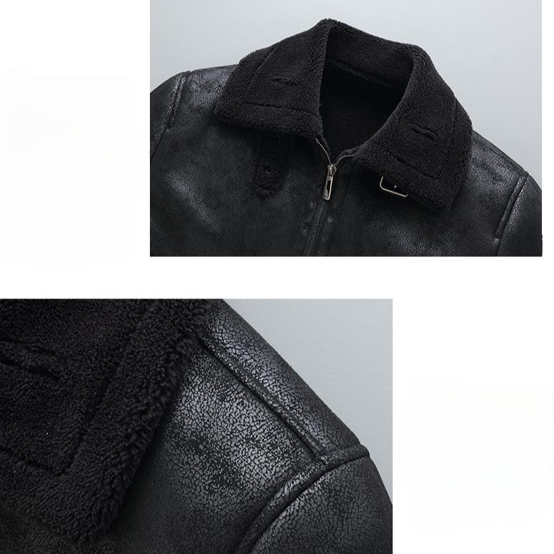 Mens Leather Jacket Winter Men's Casual Loose Thicken Lamb Wool PU Leather Coats Outdoor Windproof Warm Outwear