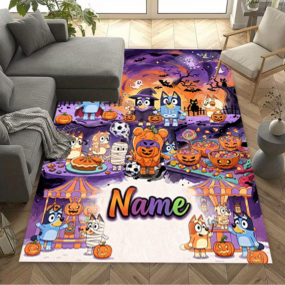 Halloween Bluey Family Personalized Text Area Rug Design for Entryway Dining Room Living Rooms Decorate Room Antislip Carpet Decorate Offices