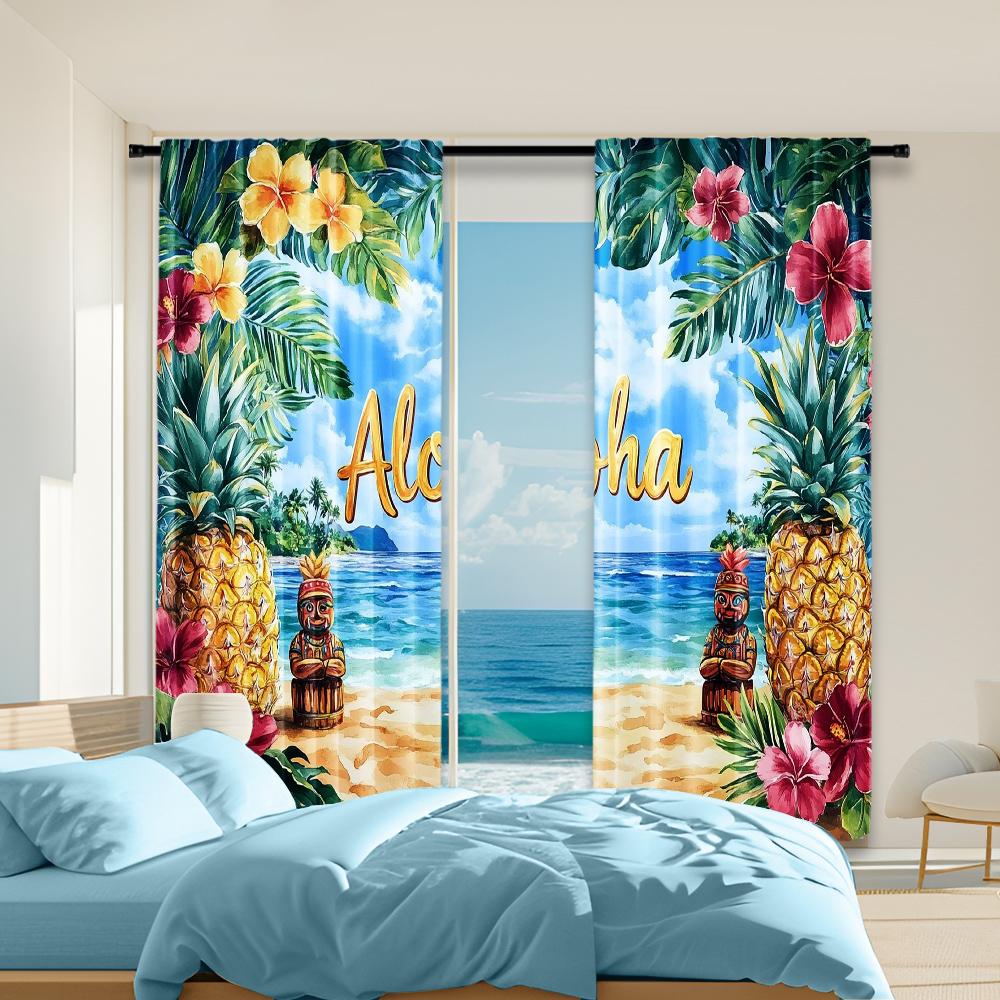 

Set Of 2 Versatile Polyester Transparent Curtains Home Decoration Hawaiian Luau Use Bedrooms Living Rooms Curtain Perfect For Area W100*H70(CM)-Grommet top&1PCS
