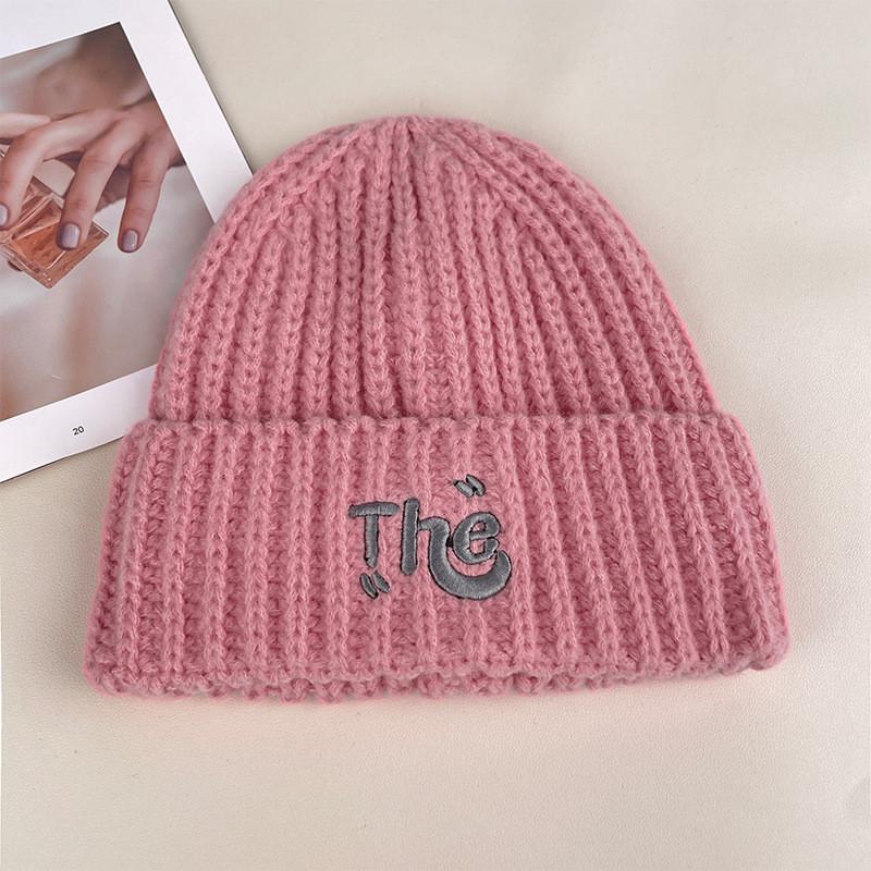 Winter Letter The Embroidery Knitted Cap Windproof Breathable Hat Gift Fashion розовый