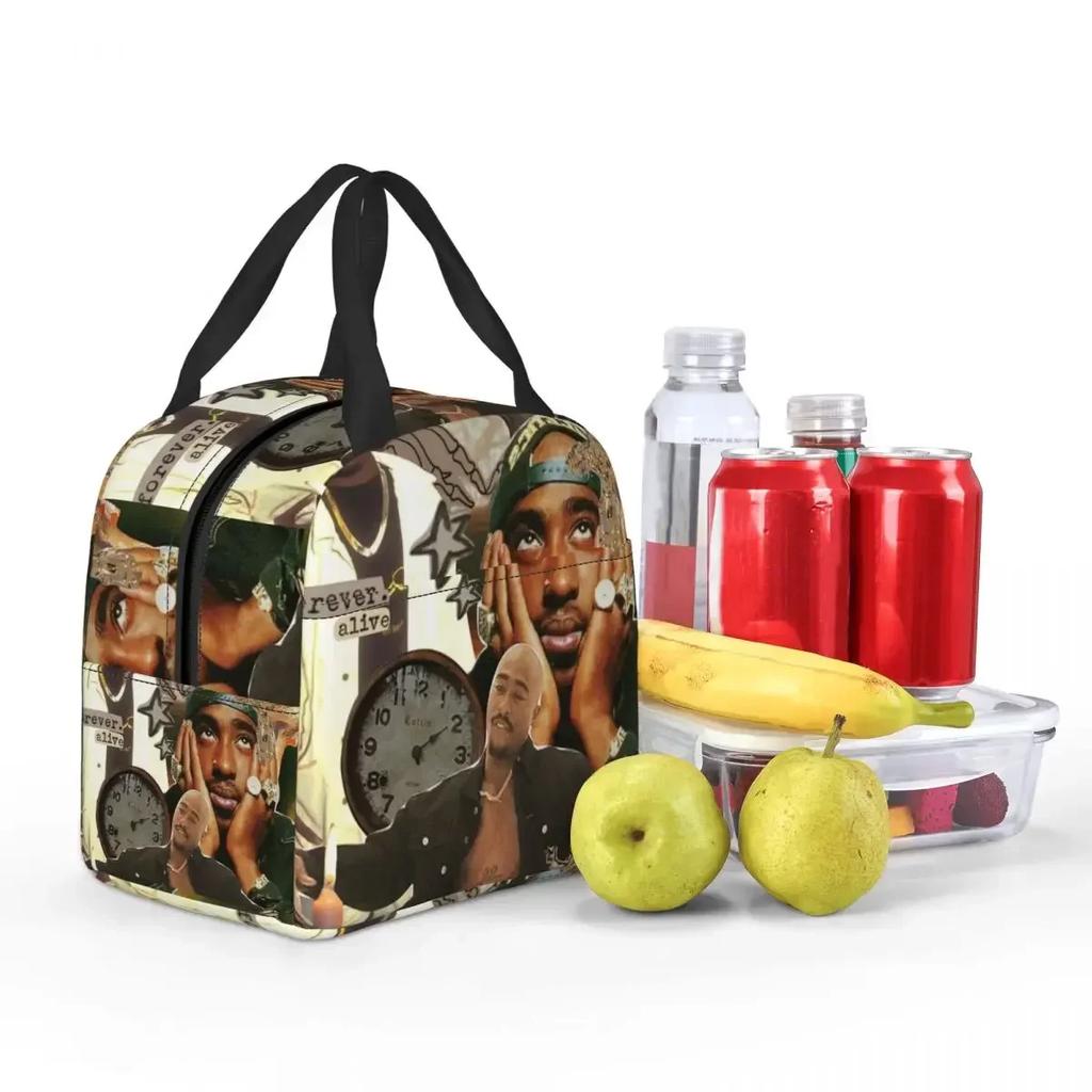 Rapper Tupac 2PAC Hip Hop Insulated Lunch Bag for Women Kids Portable Food Boxes Thermal Lunch Box Tote