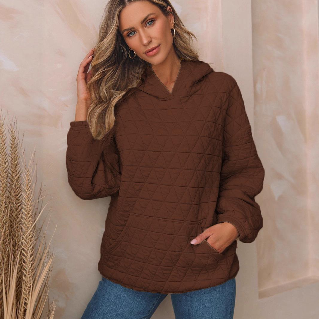 

2025 European & American Women s Casual Solid Color Hooded Sweatshirt - Autumn/Winter Collection M темно-коричневого кольору