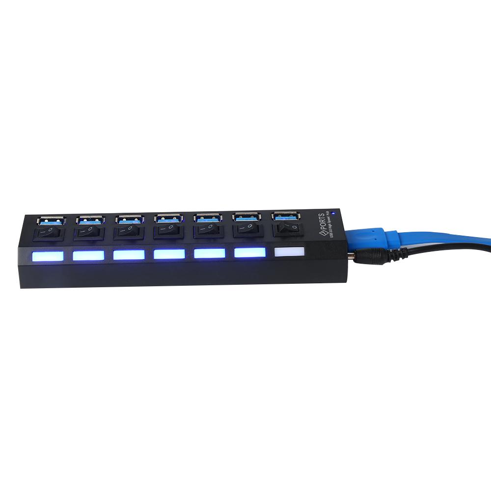 Plug Sync Data Converter 4/7 Port USB 3.0 Hub AC Power Adapter on/Off Switches 5Gbps High Speed